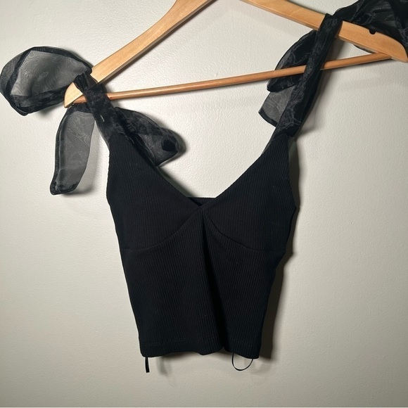 NWT Zara Tulle Tie Sleeve Cropped Top S - Picture 3 of 5